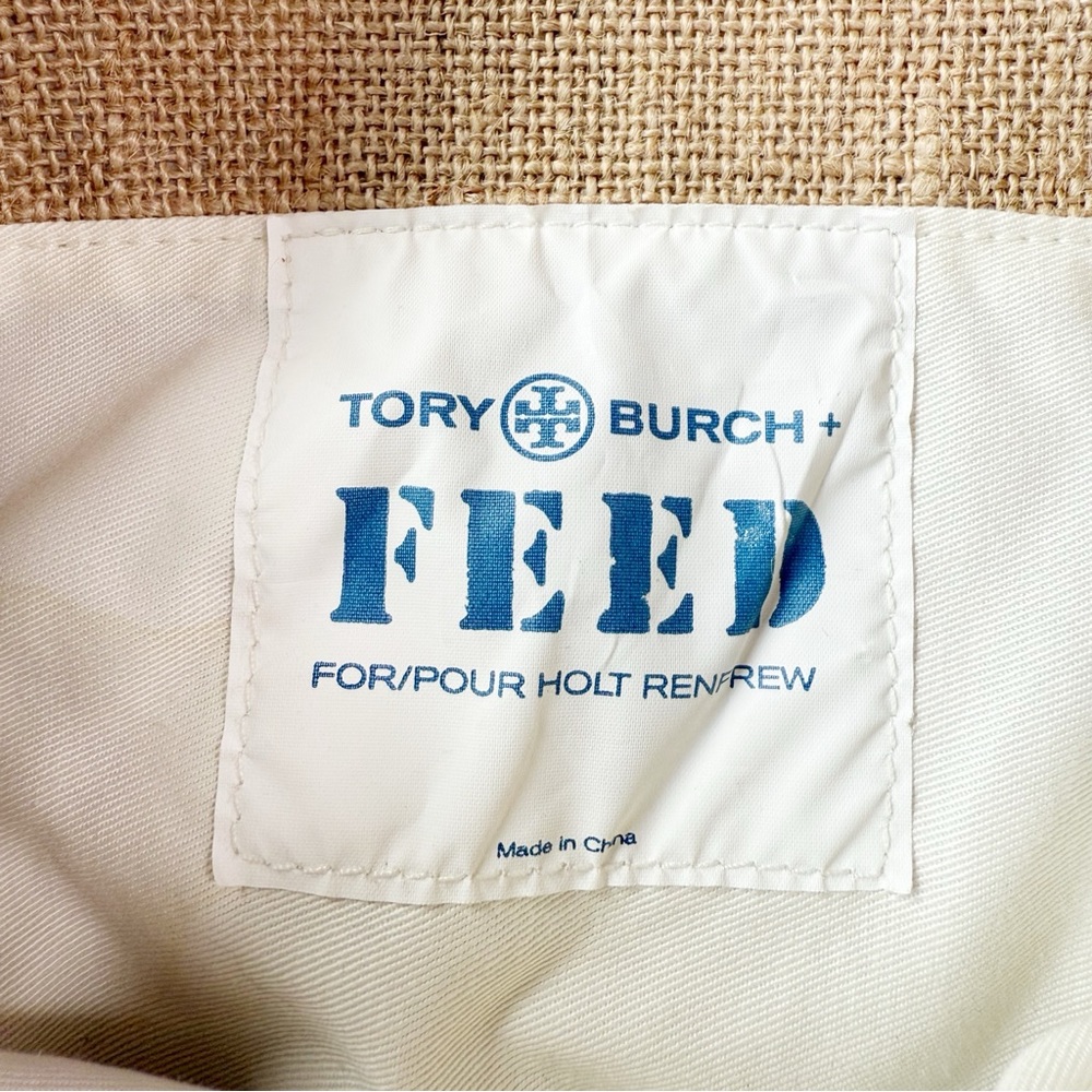 Tory Burch Beige Burlap 'FEED' Crossbody Bag with Pink & Black Strap - Picture 6 of 9
